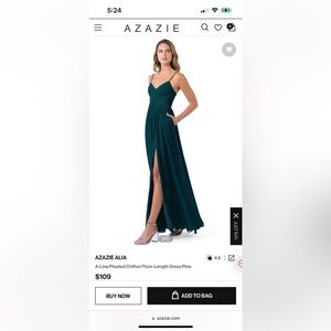 Azazie Alia Pine A-Line Pleated Chiffon Dress
